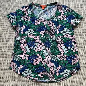 Joe Fresh Green and Pink Leaf Print Top